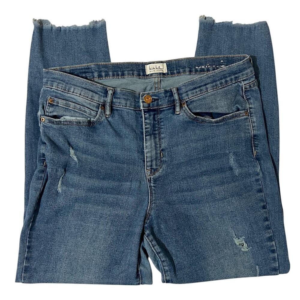 Nicole Miller (12) Soho High Rise Ankle Skinny Jeans Mid Wash Distressed Raw Hem